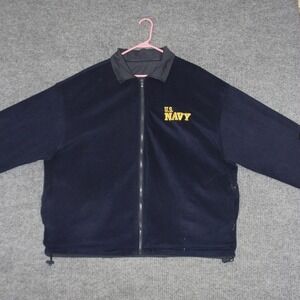 US Navy Reversible Windbreaker Jacket Mens‎ L Navy Yellow Good Colorblock Fleece